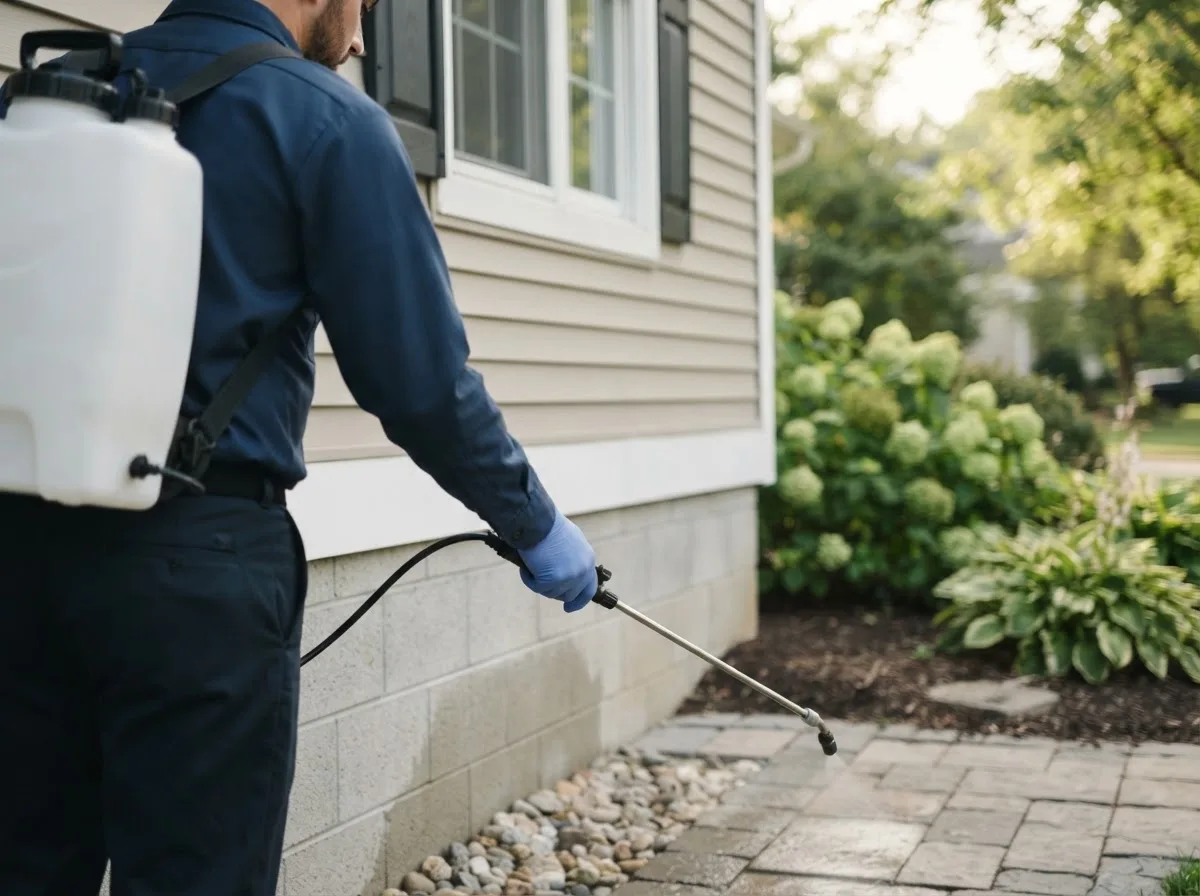 Pest control technician inspecting a home in Burnsville, NC